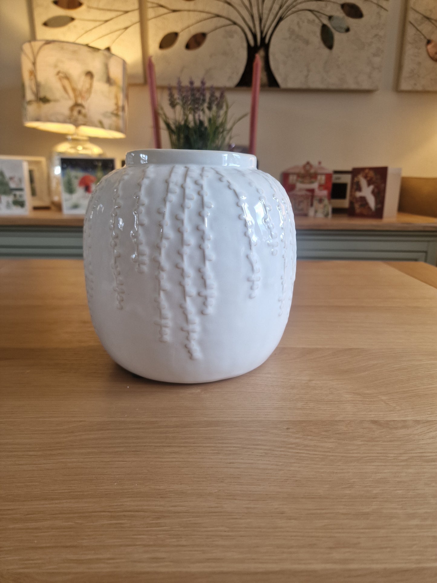 Small Cream Ceramic Ribbed Vase H18cm