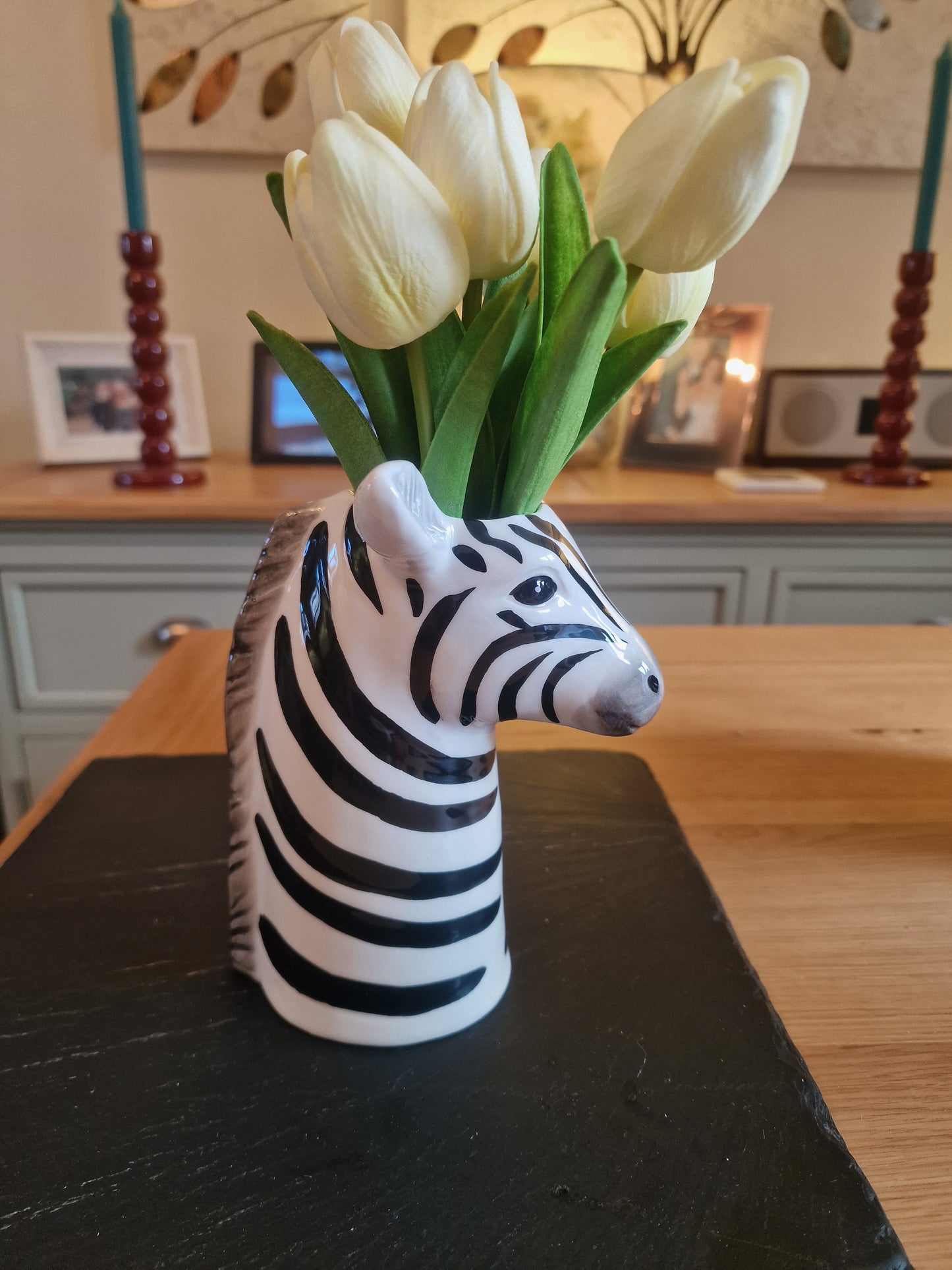 Zebra Head Ceramic Vase 17cm | Black & White Animal Planter