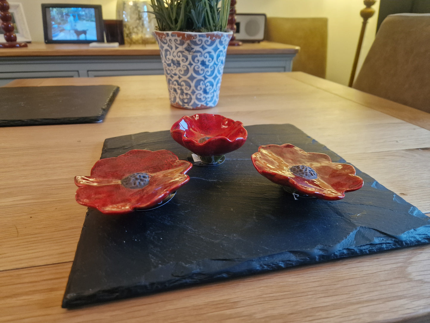 Two- Freestanding Poppy Decorations, 8cm -Great for rememberance.