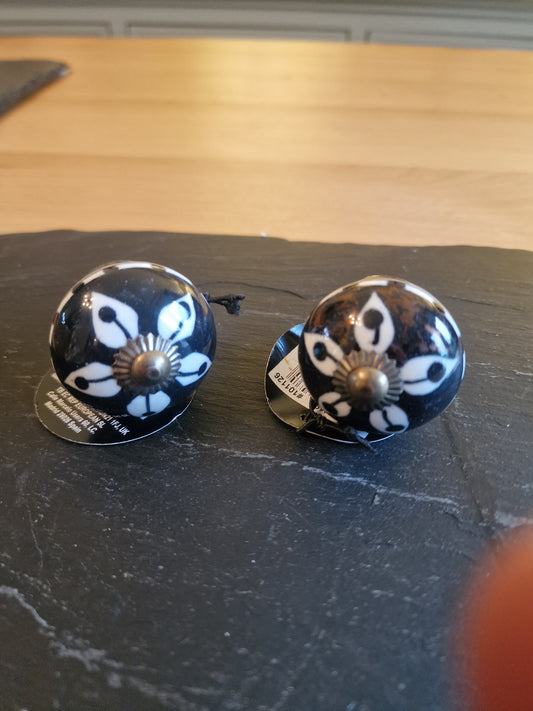 Ceramic Drawer Knobs | Black & White with Bronze Centre | Sold in Pairs