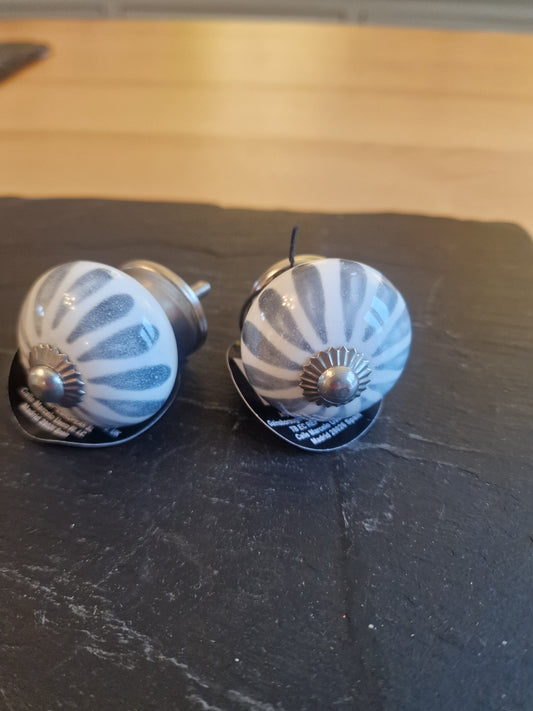 Ceramic Drawer Knobs | Propeller Pattern & Silver Centre | Sold in Pairs
