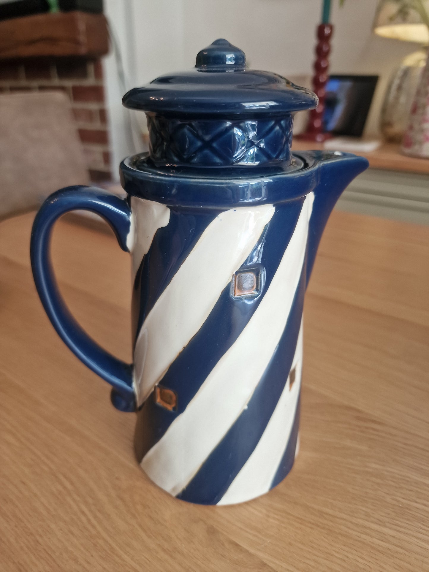 Coastal Novelty Coffee Pot | Navy Blue & White Stripe H9"