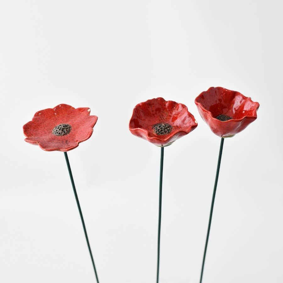 Two- 3A Large Garden Poppy Stakes, 57cm