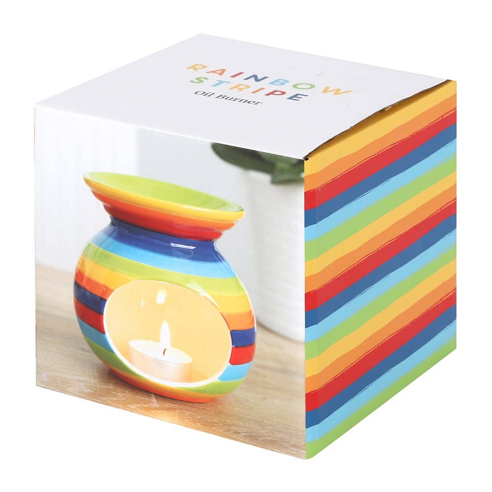 Rainbow Stripe Ceramic Oil Burner & Wax Warmer, 14cm
