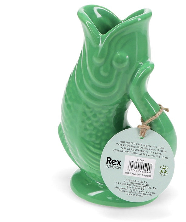 Ceramic Fish Vase - Green, 17cm