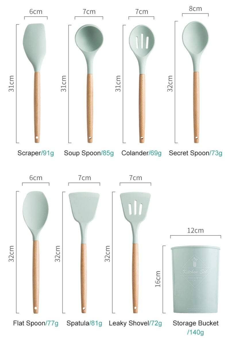 12-Piece Silicone Kitchen Utensils Set with Storage Bucket