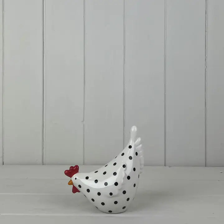 White Dotty Ceramic Chicken (Pecking) H12.3cm