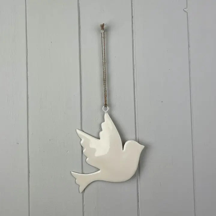 White Enamel Hanging Dove (a classic!) 12x11cm