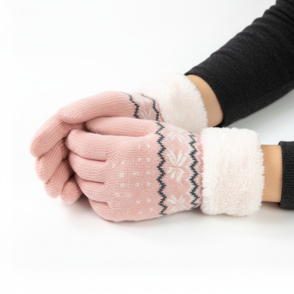 Fluffy Nordic Winter Gloves Pink | Faux Fur Cuff Gloves