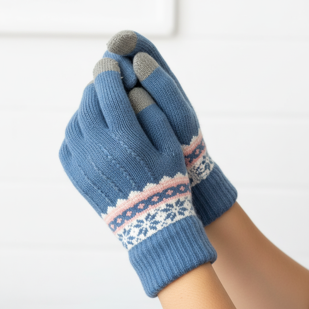 Nordic Style Gloves Blue | Snowflake Winter Gloves