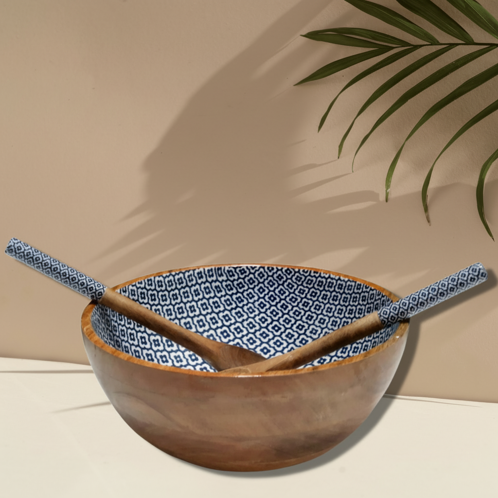 Mango Wood Serving Bowl & Spoons | Sambhal Design | 12 inch