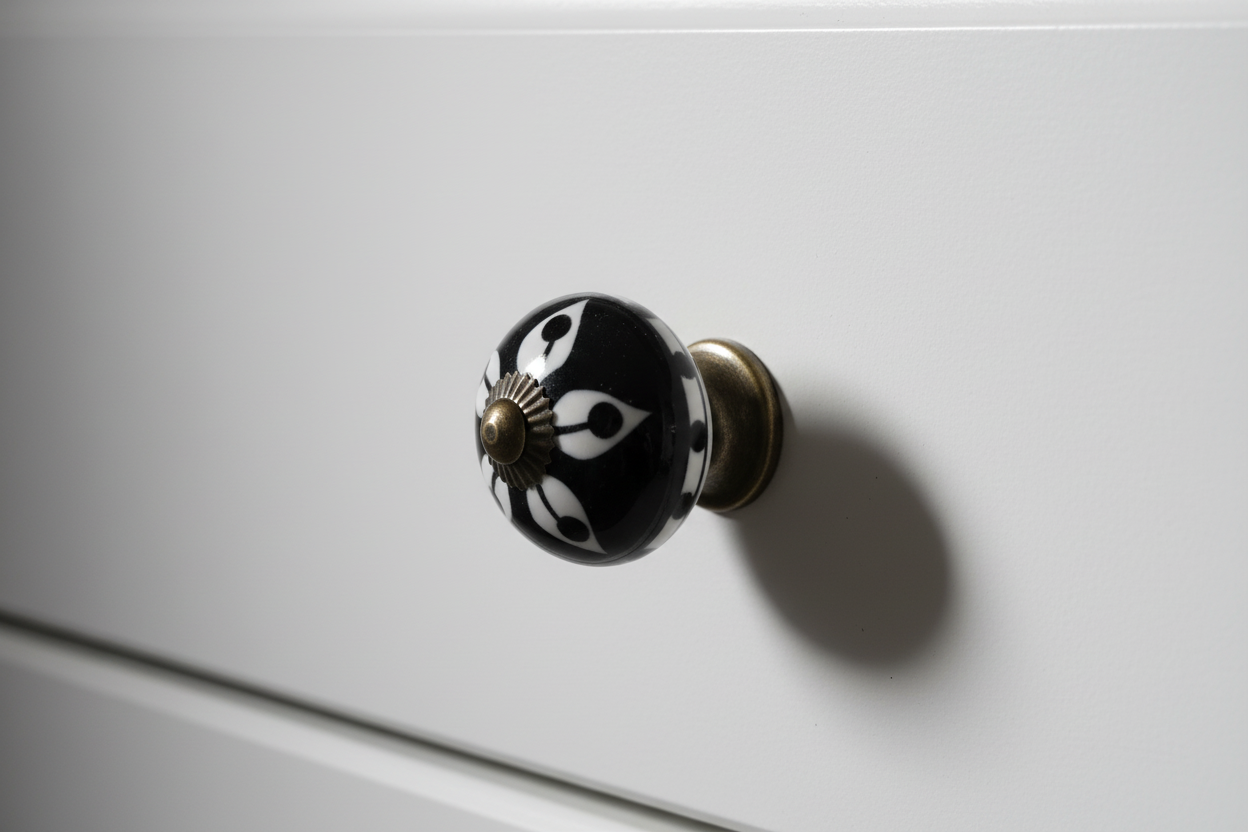 Ceramic Drawer Knobs | Black & White with Bronze Centre | Sold in Pairs