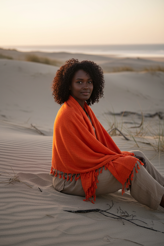 Nepali Shawls - Orange Production: Ethically sourced and Fair trade