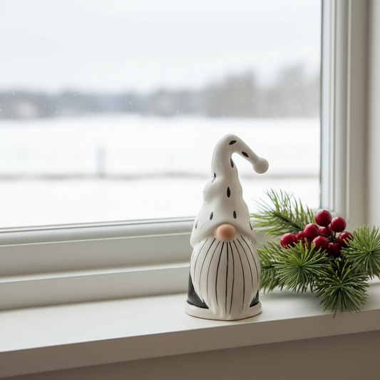 Black & White Ceramic Santa - Windowsill Shot