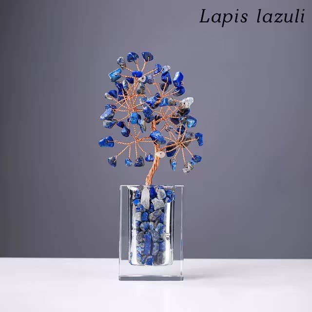 Crystal Mini Tree with Clear Vase H18cm: Lapis Lazuli