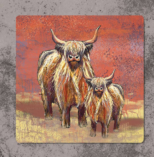 Highland Cow Coasters (Sold in Pairs)-handmade in the UK- Very High quality