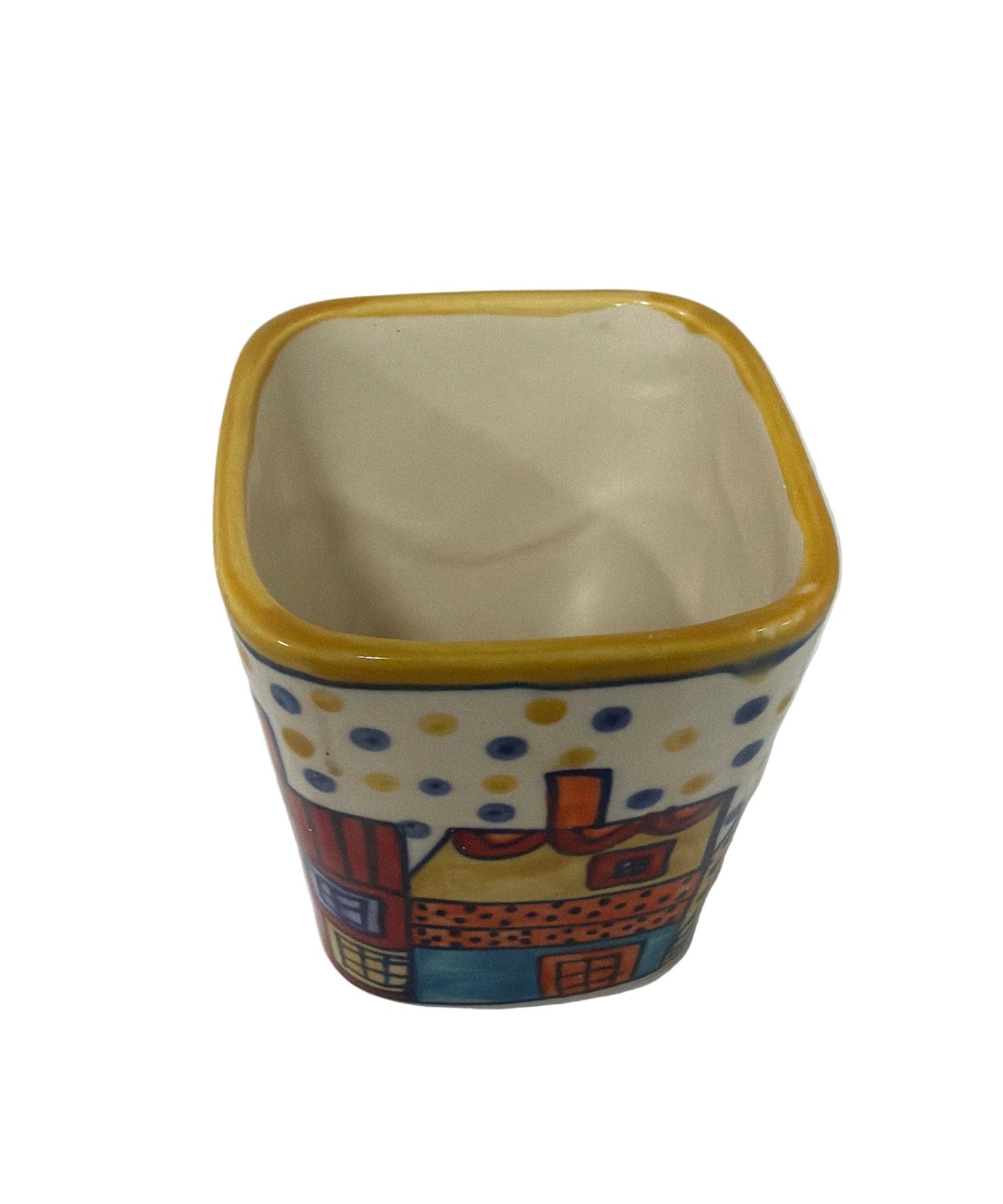 Pair of Colourful Whimsical Village Ceramic Pots H4.5"