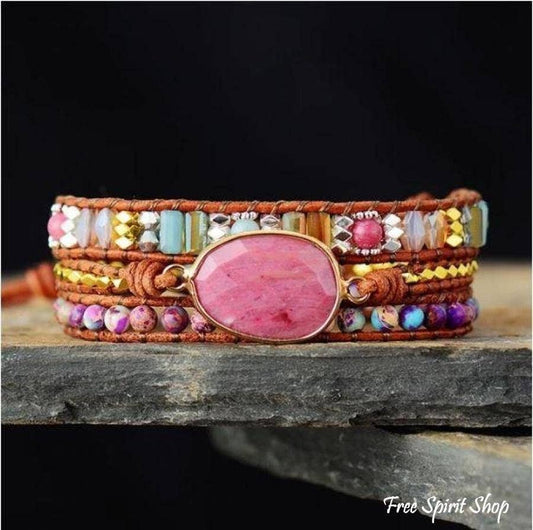Natural Rhodonite & Jasper Wrap Bracelet