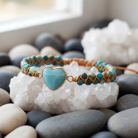 Larimar Heart Bracelet on Quartz and Pebbles