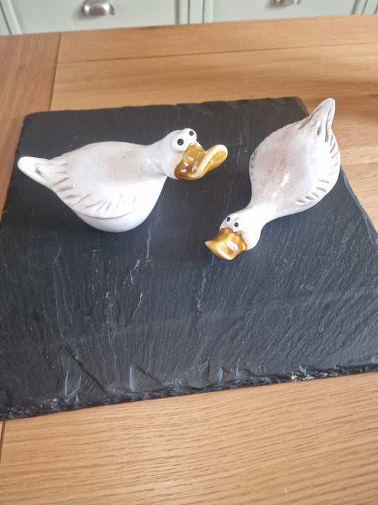 Ceramic White Duck Ornament, 13.9cm white ceramic duck with textured feather detail and golden beak