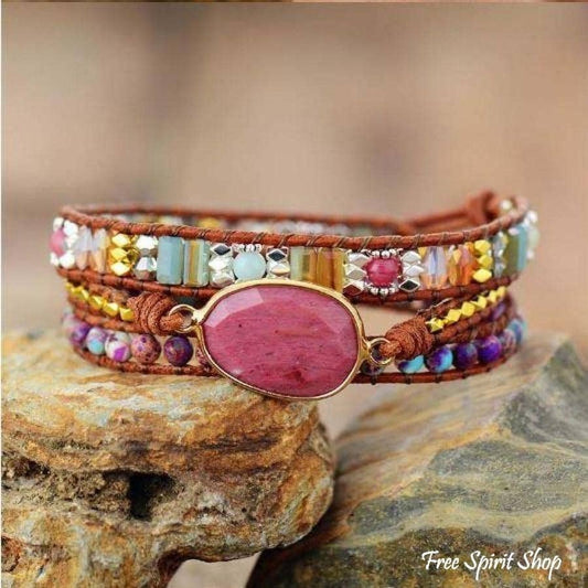 Natural Rhodonite & Jasper Wrap Bracelet