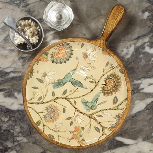 Handmade Charcuterie Board Paddle Tray  with dip bowl - Hummingbird