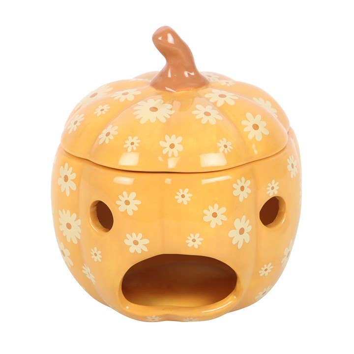 Groovy Floral Pumpkin Ceramic Oil Burner, 14cm