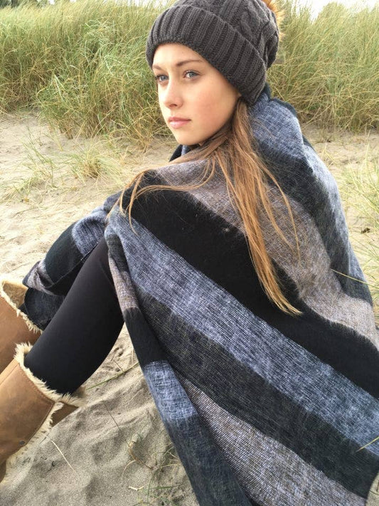 Stripie Nepali Shawls - Charcoal -Ethically produced in Nepal