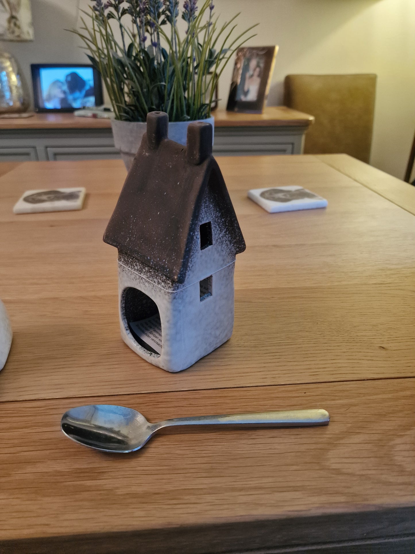 2A Speckled White Windlight House Deco, 17.3cm