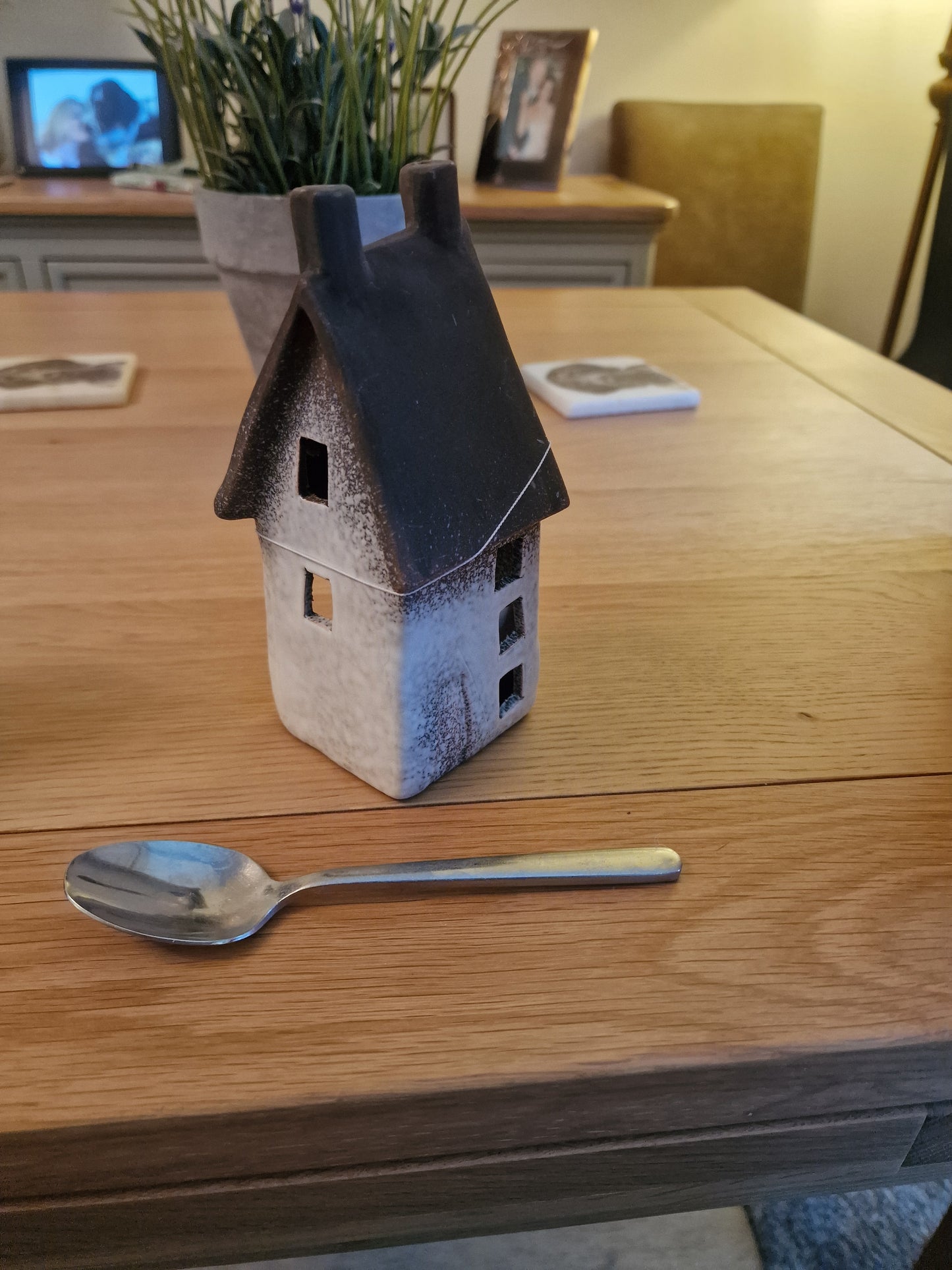 2A Speckled White Windlight House Deco, 17.3cm