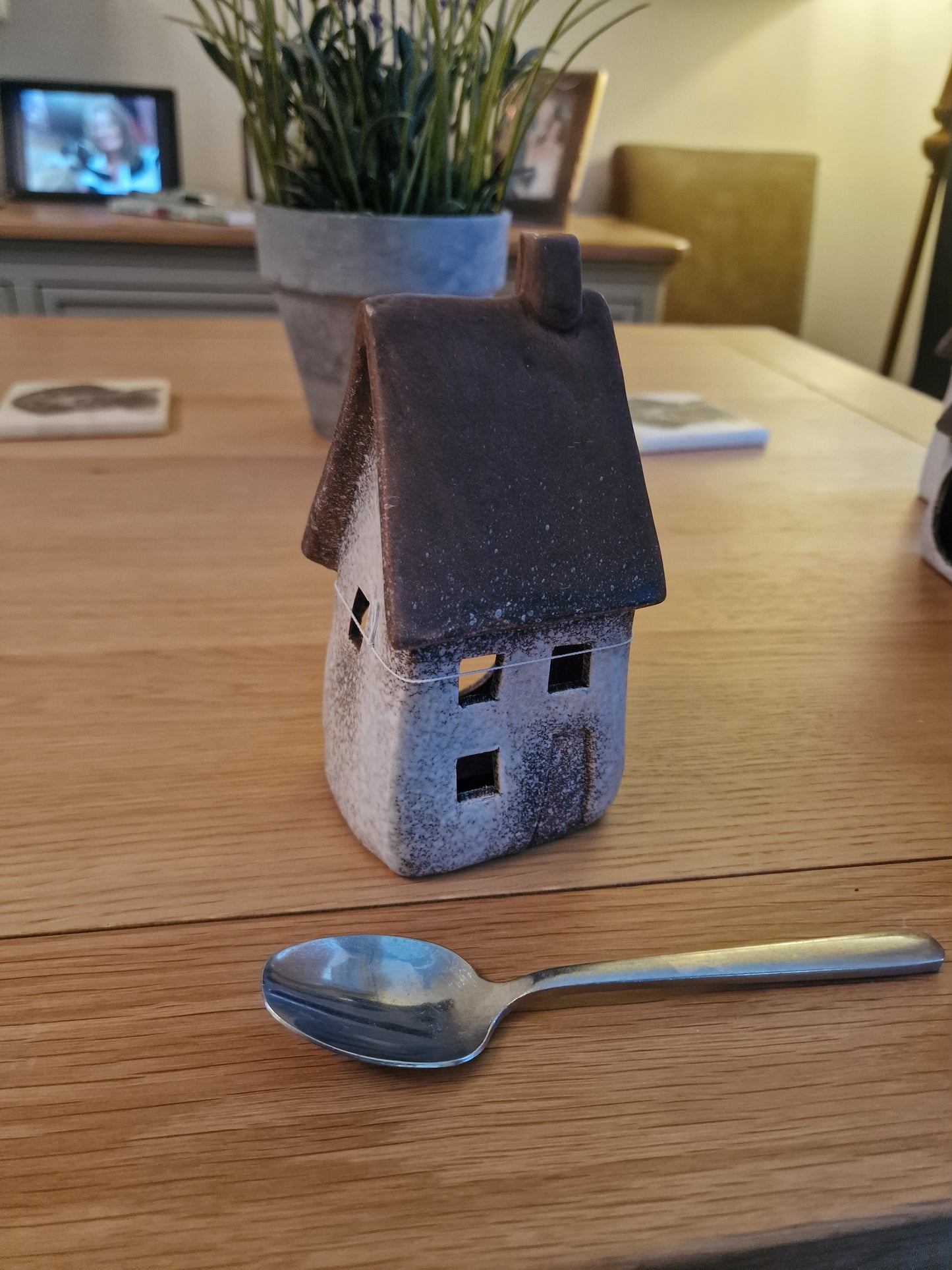 2A Speckled White Windlight House Deco, 17.3cm