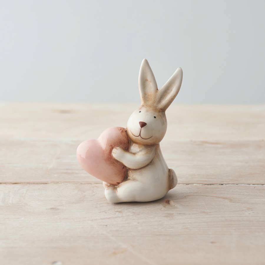 Two Assorted Rabbits with Hearts, 10cm -Cute! & Good quality.