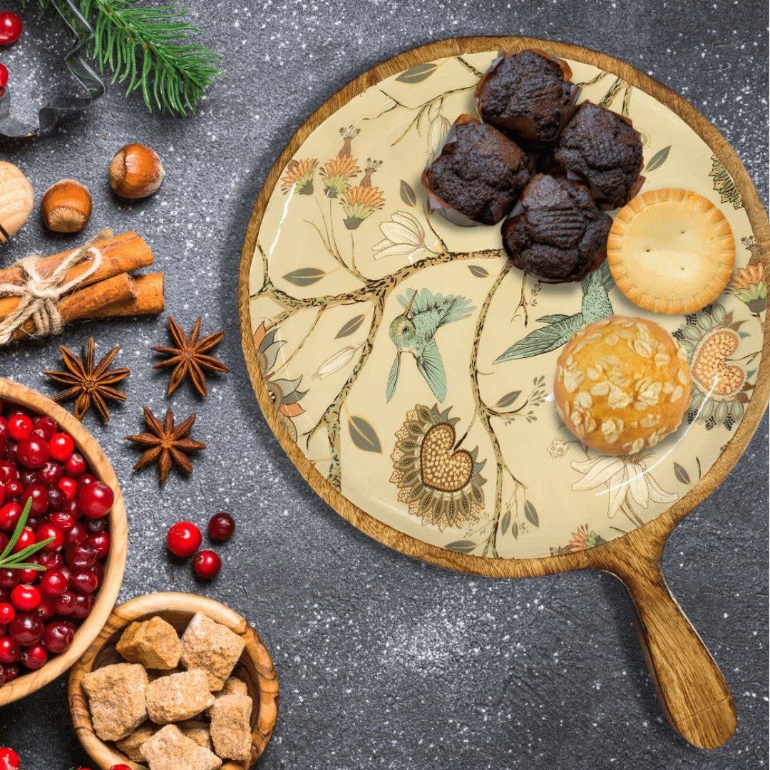 Handmade Charcuterie Board Paddle Tray  with dip bowl - Hummingbird