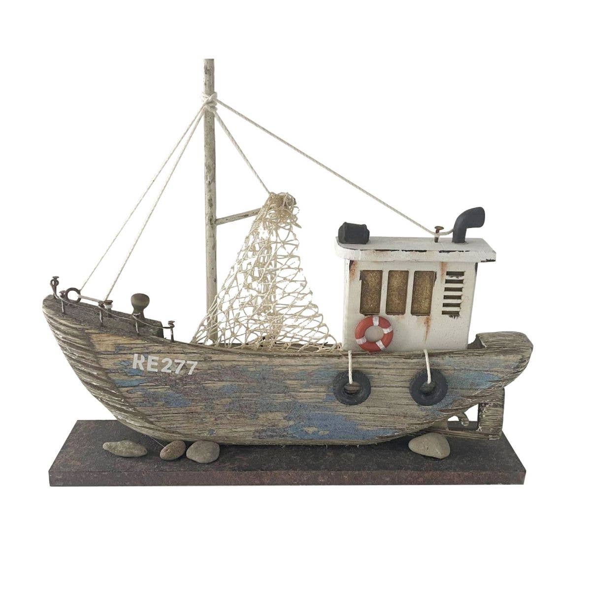 Fishing Trawler on Plinth, blue, 25cm