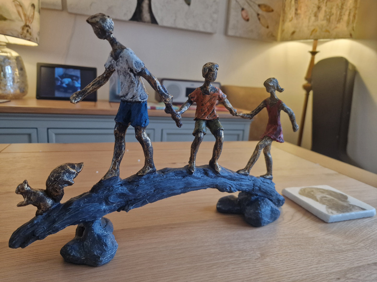 Children on a Bridge sculpture H23cm