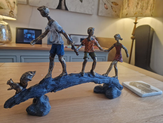 Children on a Bridge sculpture H23cm