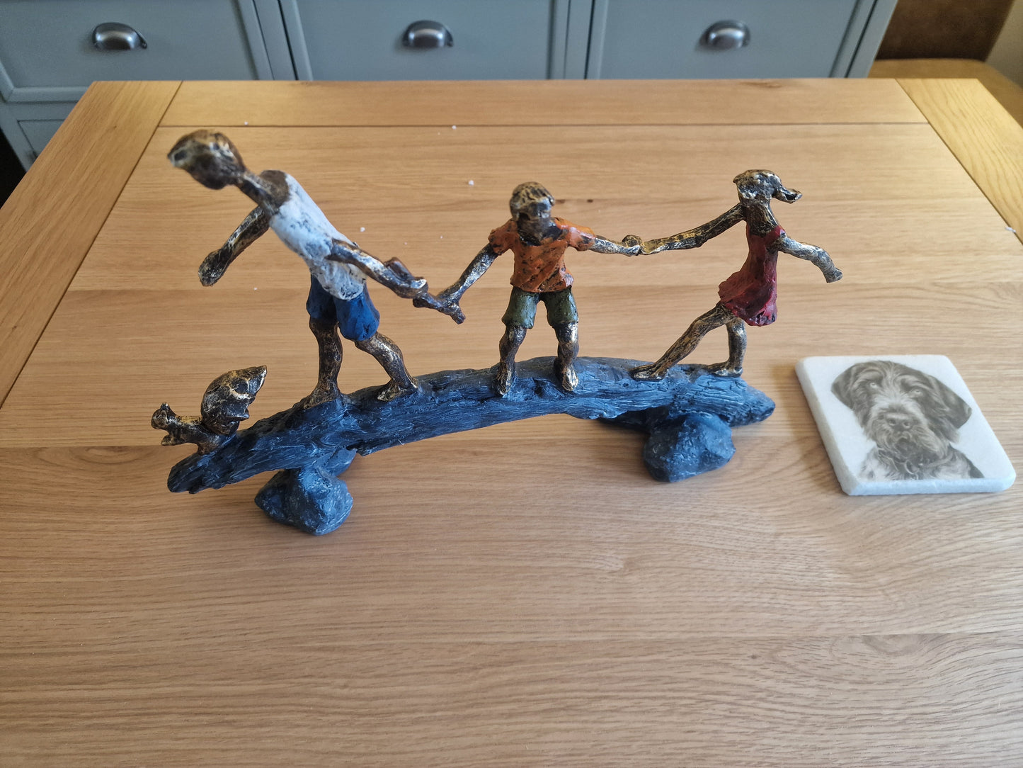 Children on a Bridge sculpture H23cm