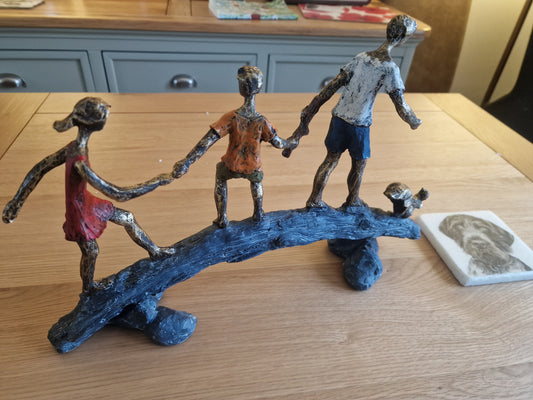 Children on a Bridge sculpture H23cm