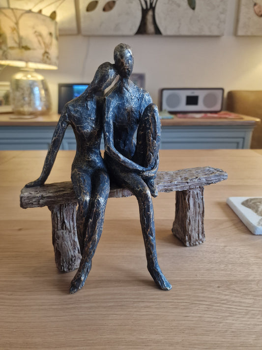 Couple on Bench Sculpture H22cm