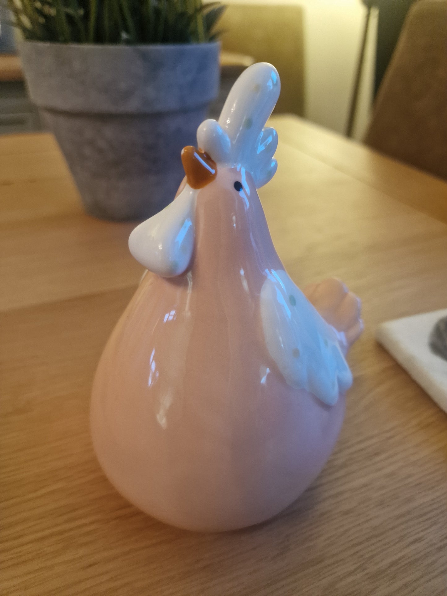 Decorative Pink and White Chicken made of Ceramic. H13.8