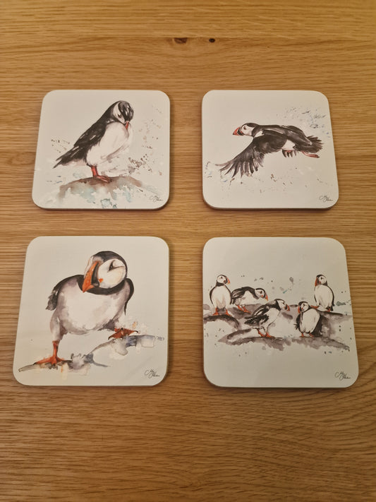 Meg Hawkins Puffin Coasters, set of 4