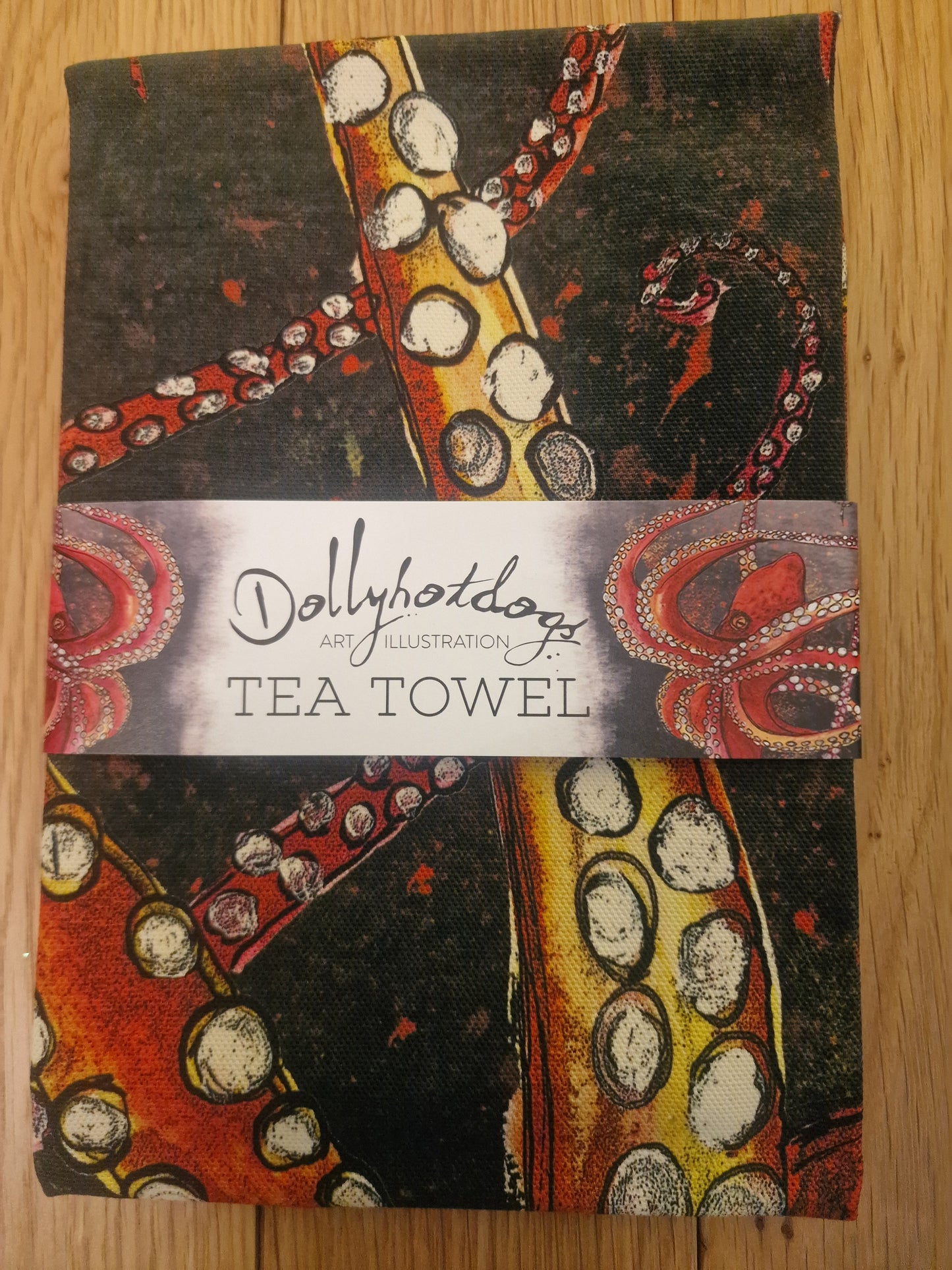 Red Octopus Tea Towel