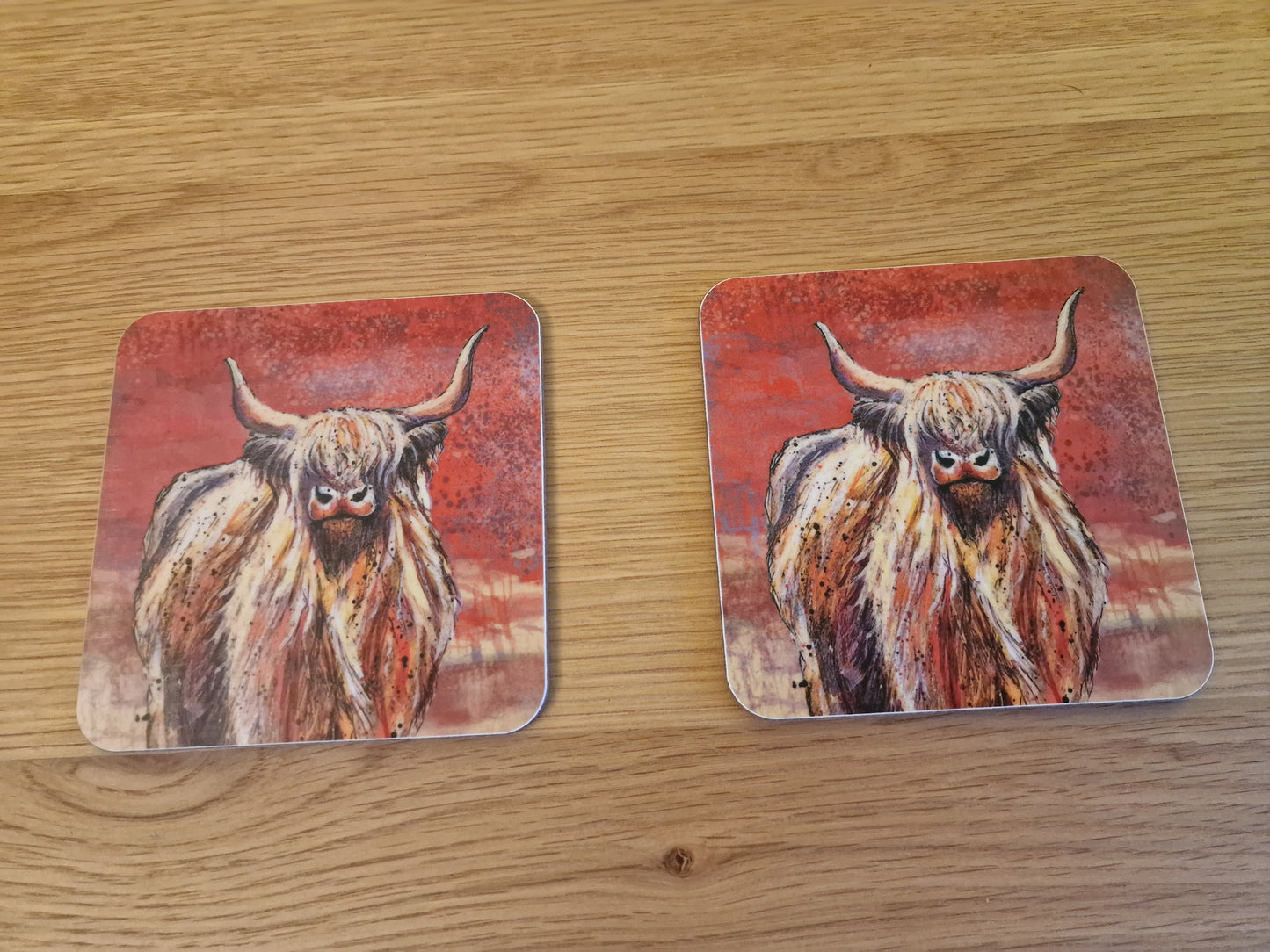 Highland Cow Coasters (Sold in Pairs)-handmade in the UK- Very High quality