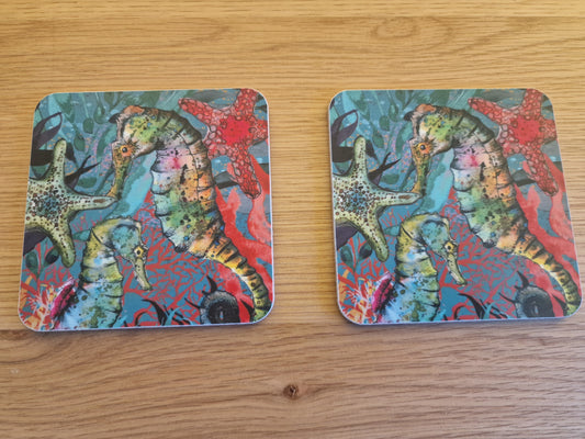 Seahorse & Starfish Coasters (Sold in Pairs)-handmade in the UK- Very High quality