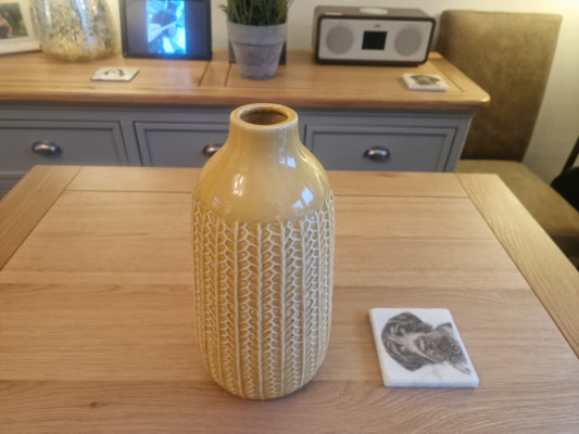 Beautiful Ribbed Yellow Ceramic Vase H28.5cm