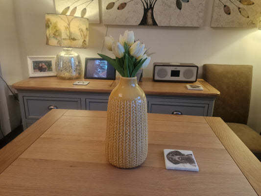 Beautiful Ribbed Yellow Ceramic Vase H28.5cm