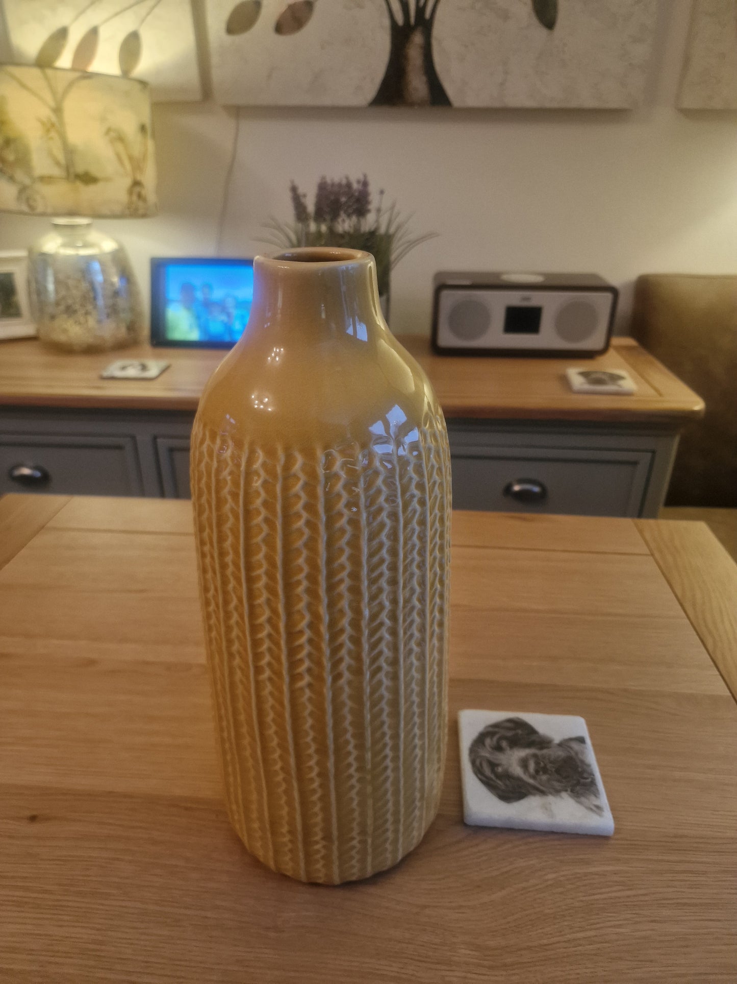 Beautiful Ribbed Yellow Ceramic Vase H38cm