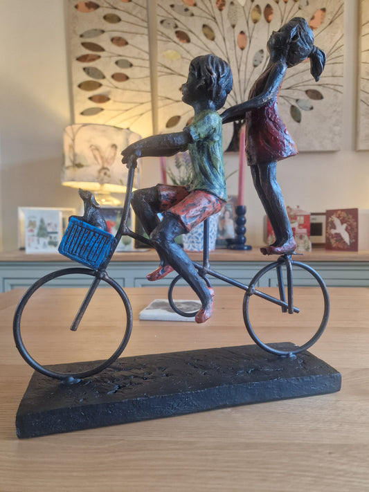 Children Riding Bicycle - Unique! H32cm
