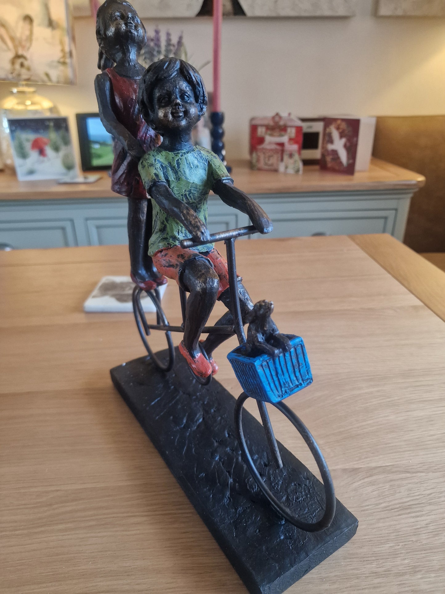 Children Riding Bicycle Sculpture H32cm