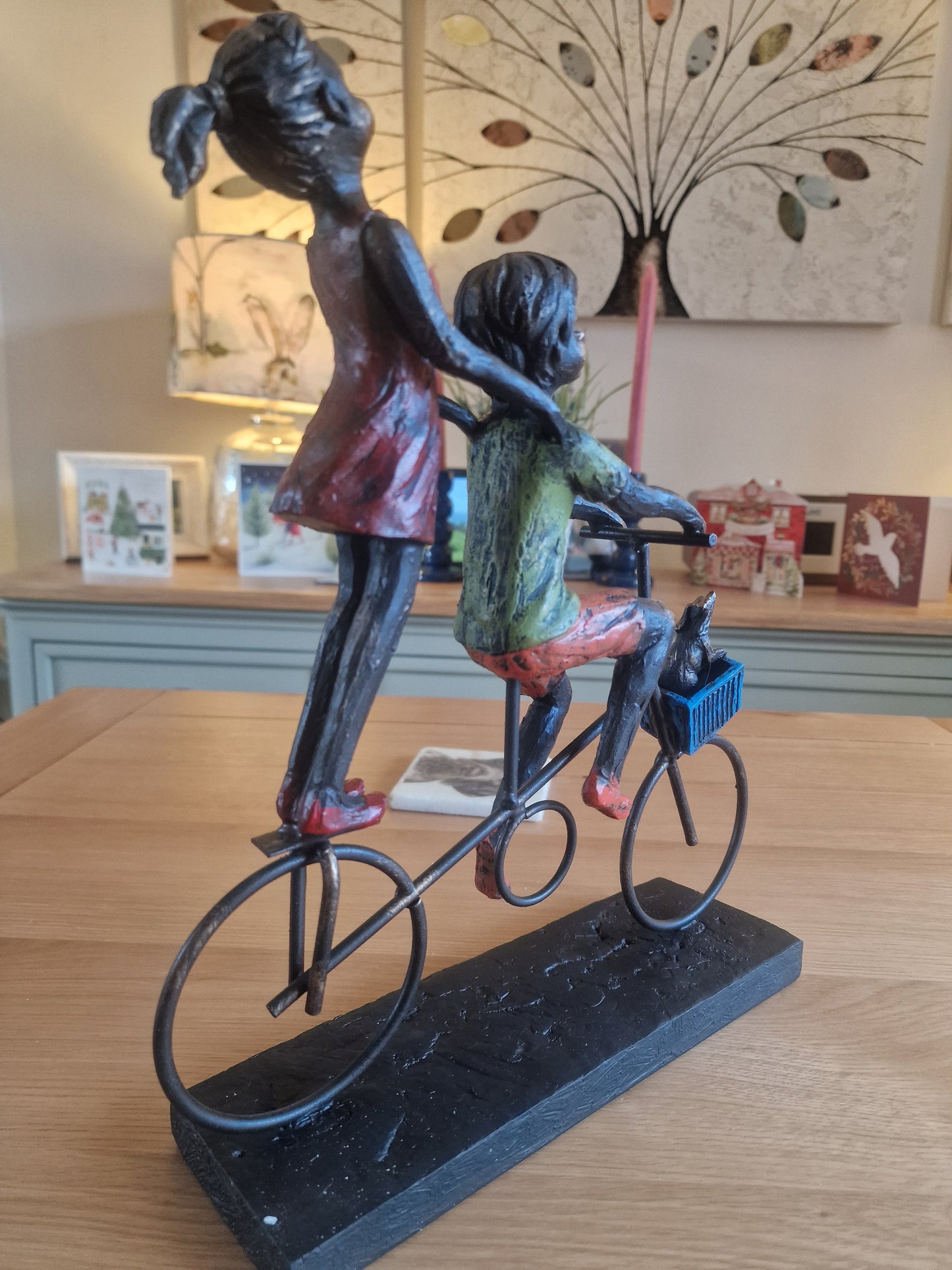 Children Riding Bicycle Sculpture H32cm